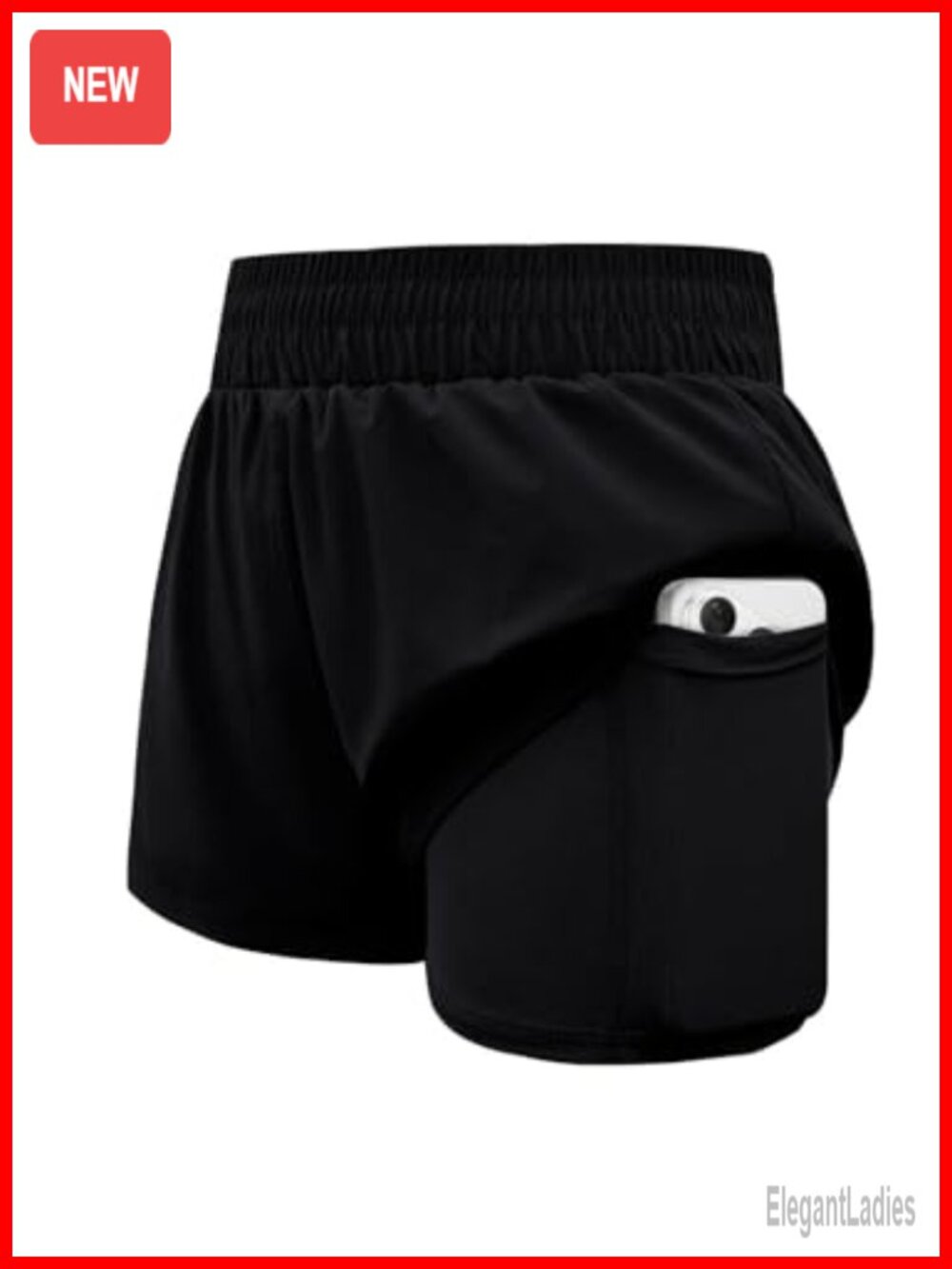 Women's 2 in 1 Athletic Shorts with Liner, Inner Pockets, Mid-Waist,